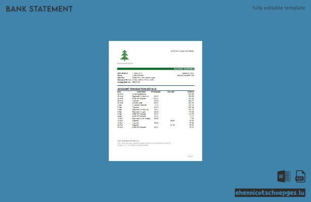 Beispiel für einen Kontoauszug der Eden Commercial Bank im Südsudan (Excel-Vorschau)